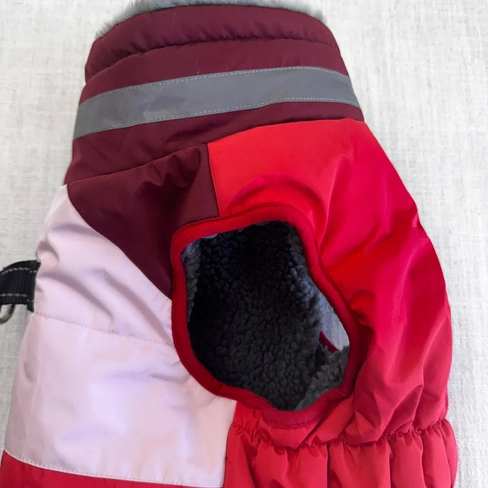 Fashion For Furry Friend XL Dog Puffer Vest Red Pink Sherpa Lined Harness D-Ring